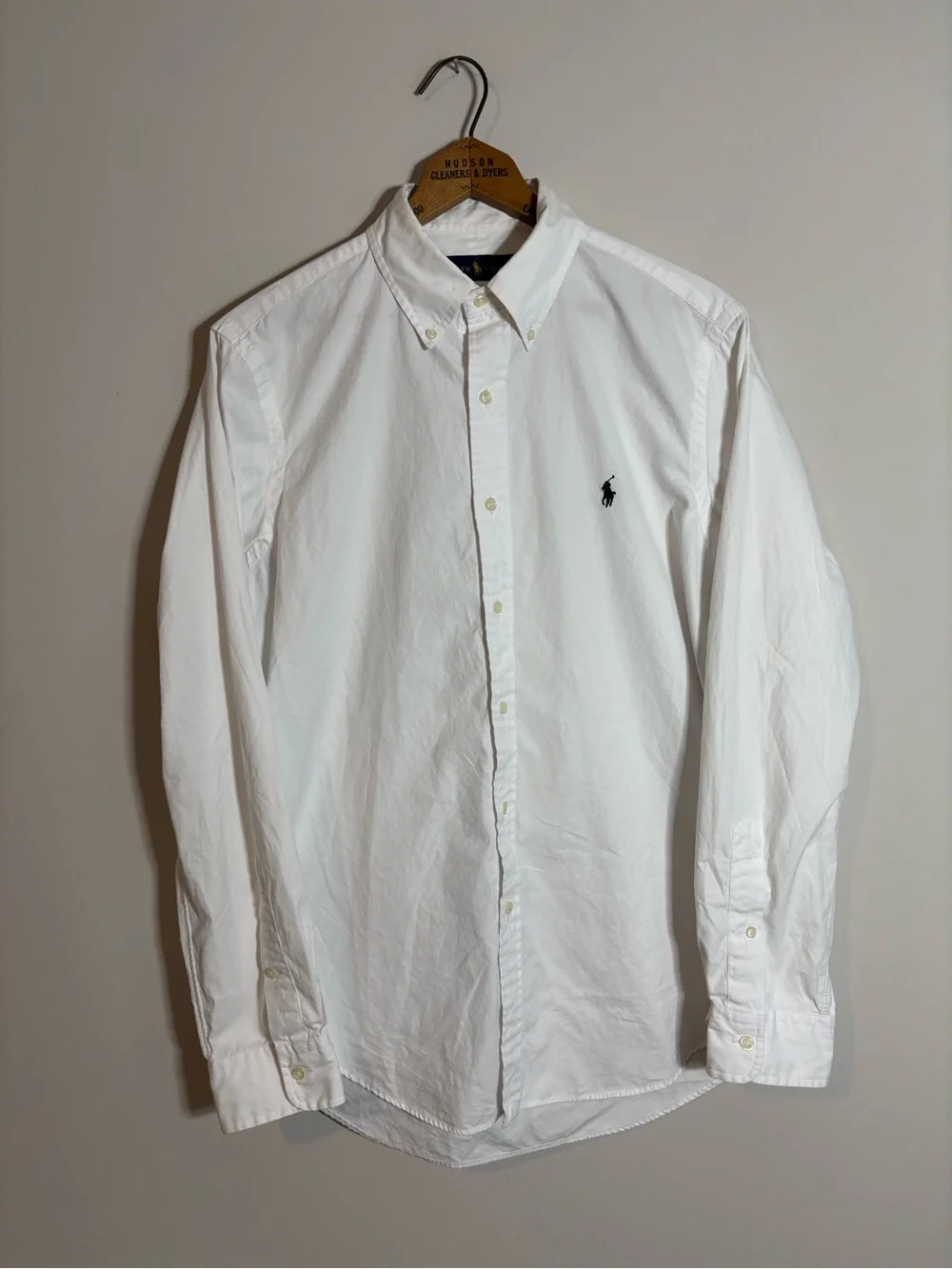 Polo Ralph Lauren Button Down Dress Shirt White Blue Pony Medium